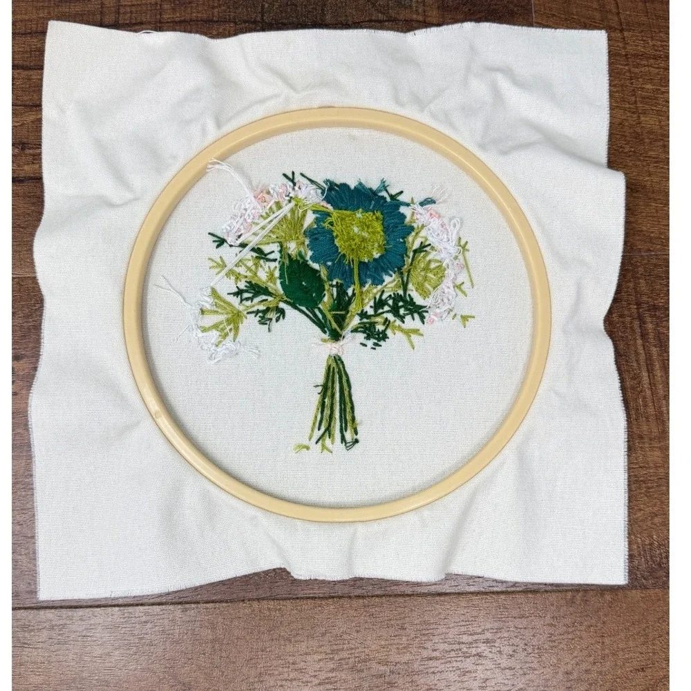 Hand-Embroidered Floral Bouquet Hoop Art - Textured Needlepoint - 7.5